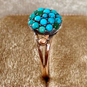 Antique Turquoise Cluster 9K Gold Ring