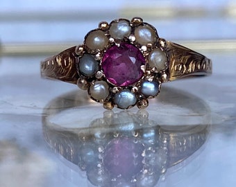 Antique Victorian Garnet Flower Ring in 18K Gold With Gorgeous Detail ...