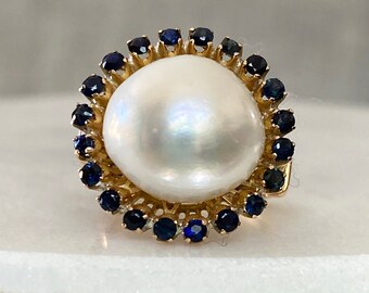 Sapphire and Pearl 18Kt Gold Vintage Ring