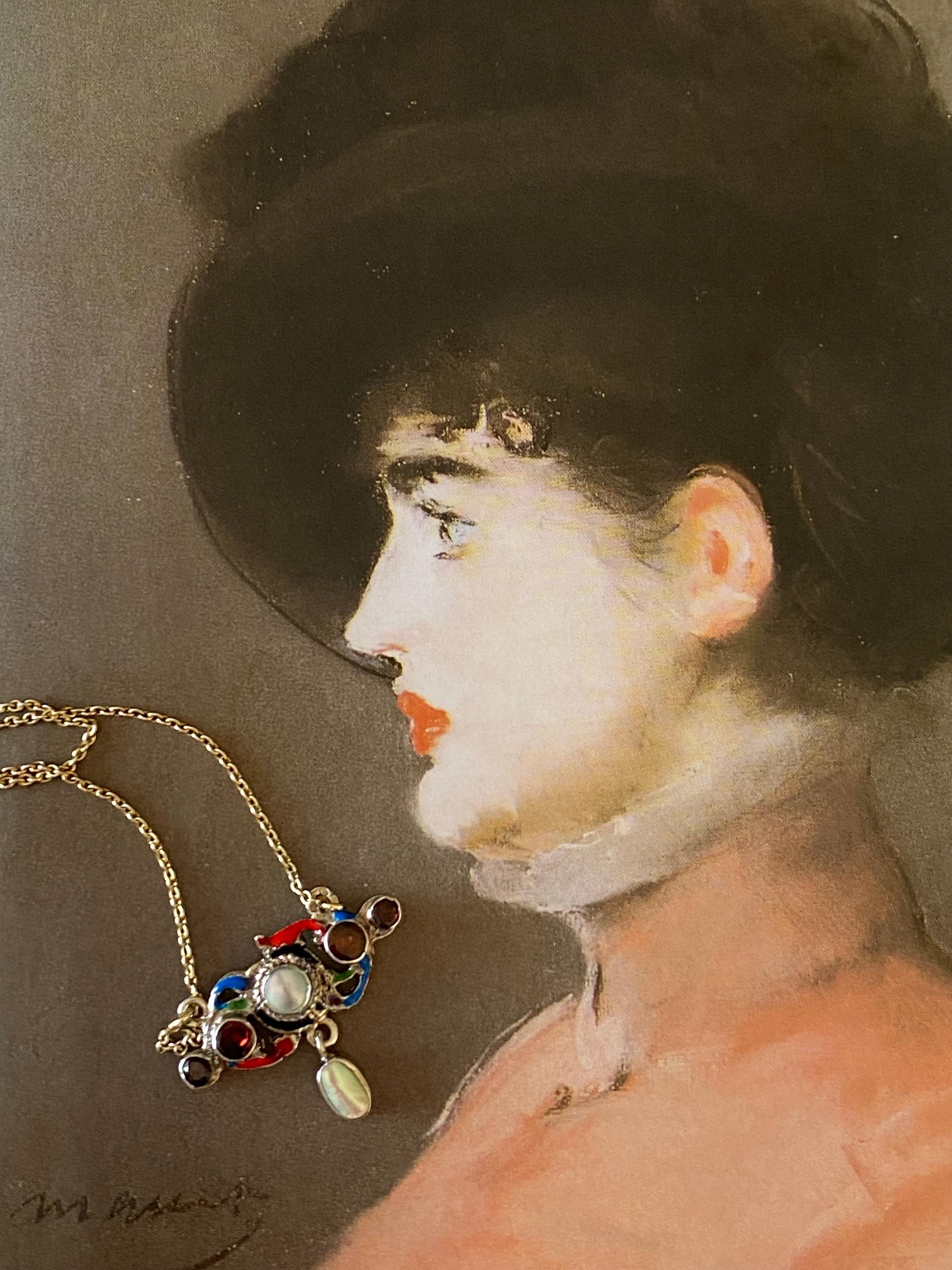 Collier Ras Du Cou Antique Or 14k Grenat Rouge Et Perles - Style Rivière Austro-Hongrois