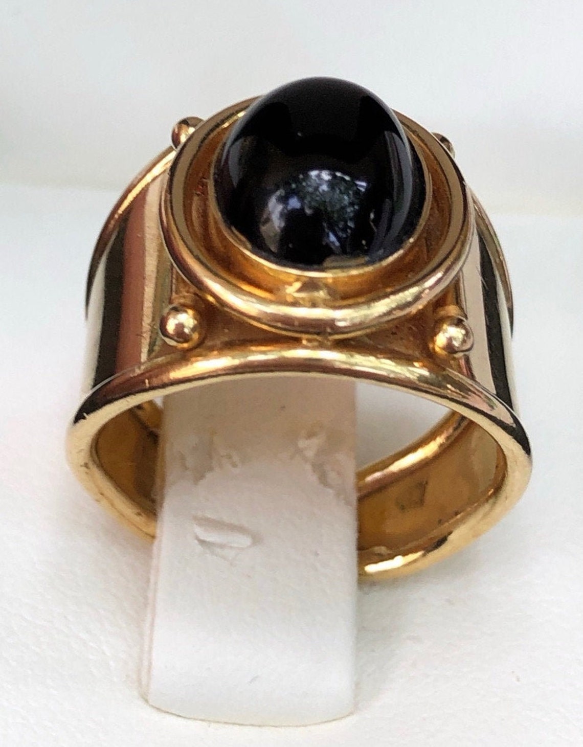 Black Onyx 18kt Gold Ring Cabochon Vintage - Etsy UK