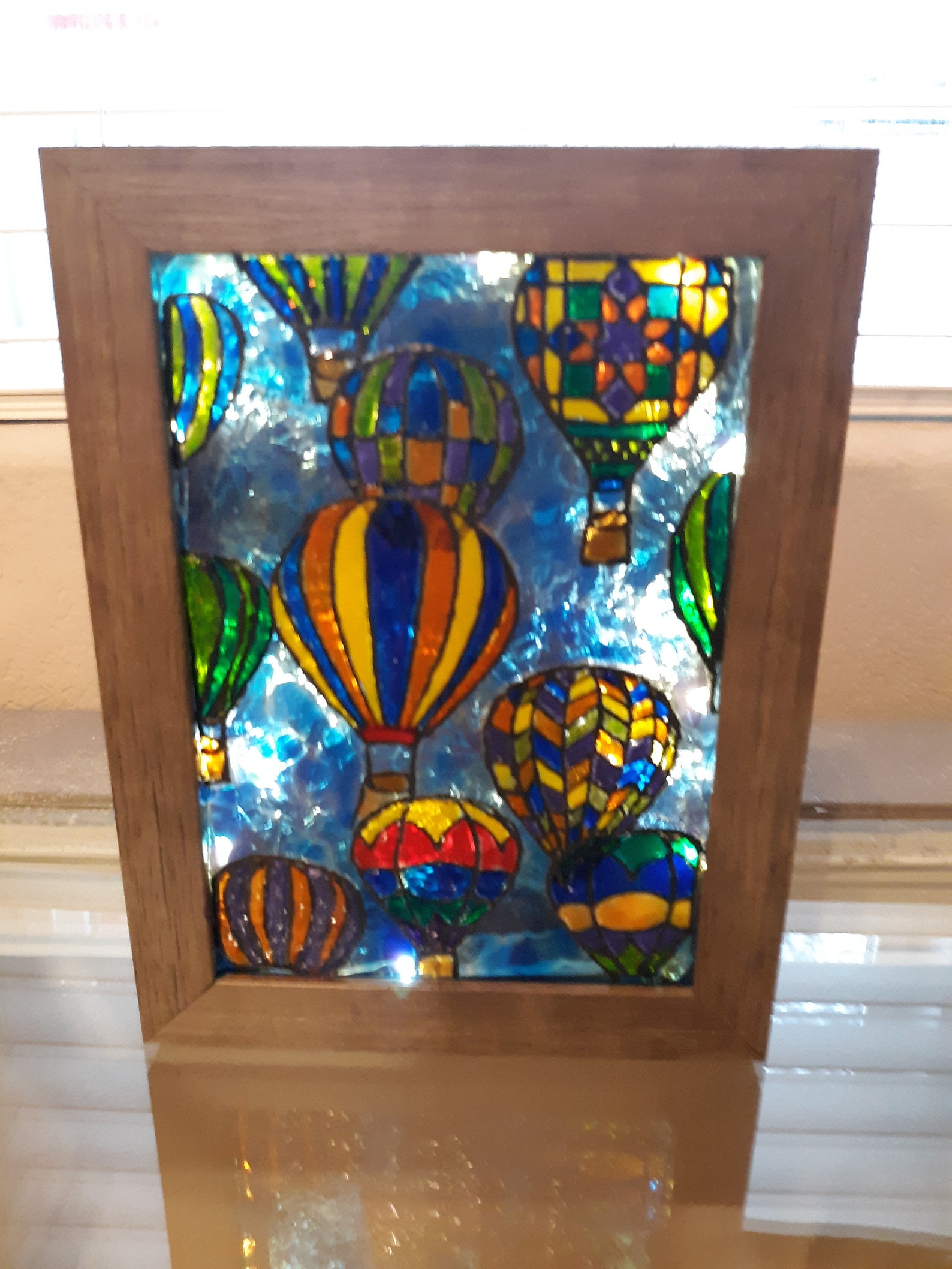 Stain Glass Painted Shadow Box Hot Air Balloons Etsy