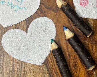 20pk Plantable Valentine Hearts & Branch Crayon | Kids Valentine's | Handmade Recycled Seed Paper with Crayon | Coloring