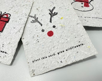 Set of 10 Plantable Christmas Cards with Envelopes- Handmade Seed Paper Assorted Holiday Cards - Eco-Friendly Holiday Cards