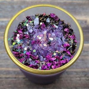 Meditation Candle | French Lavender | Amethyst | Herbs | Crystals | Yoga | Focus | Crown Chakra Balance | Intention Setting | Spring Wish |