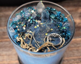 Manifest Moon | New Moon Candle | Jasmine & Vetiver | Clear Quartz | Moon Stone | Moon Flowers | Intention Candle | New Moon Meditation |