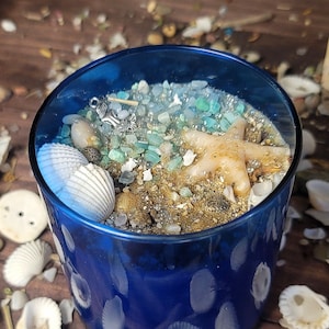 Mermaid Magic Candle | Sea Salt & Sand | Beach Candle | Aquamarine | Mother of Pearl | Throat Chakra Balancing | Relax | Cleansing |