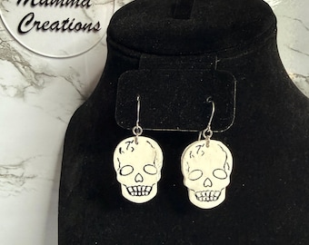 Handmade Skull Earrings | Polymer Clay Dangle Earrings | Halloween Jewelry | Gothic Style | Spooky Earrings | Hypoallergenic Surgical Steel