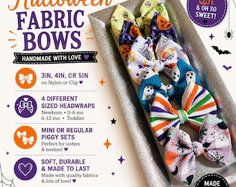 Halloween Fabric Hair Bow, Girls Halloween Bow, Spooky Hair Bow, Halloween Headwrap, Nylon or Clip Bow, Piggy Bows, Fall Hair Accessories