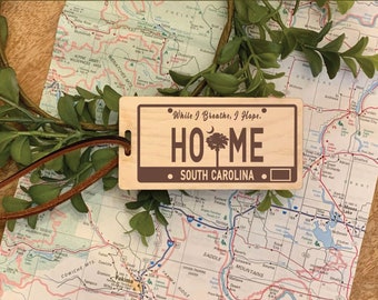 South Carolina Luggage Tag Laser Cut File | Glowforge Ready to Print | Commercial Use Digital Download | HOME License Plate SVG | SC Tag