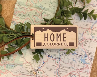 Colorado Luggage Tag Laser Cut File | Glowforge Ready | Commercial Use Digital Download | HOME License Plate SVG | CO Backpack Tie On