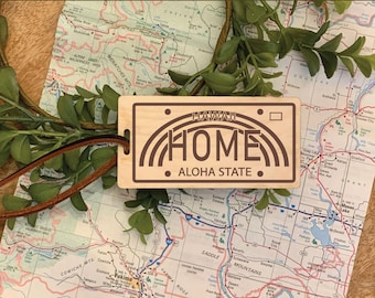 Hawaii Luggage Tag Laser Cut File | Glowforge Ready | Commercial Use Digital Download | HOME License Plate SVG | HI Backpack Tie On