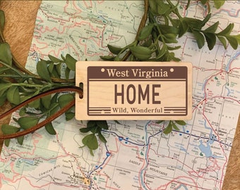 West Virginia Luggage Tag Laser Cut File | Glowforge Ready to Print | Commercial Use Digital Download | HOME License Plate SVG | WV Tag