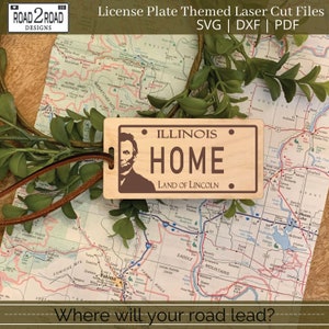 Illinois Luggage Tag Laser Cut File | Glowforge Ready | Commercial Use Digital Download | HOME License Plate SVG | IL Backpack Tie On