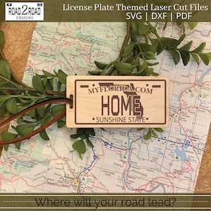 Florida Luggage Tag Laser Cut File | Glowforge Ready | Commercial Use Digital Download | HOME License Plate SVG | FL Backpack Tie On