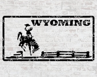 Wyoming Blank Personalizable License Plate SVG | Cowboy Cowgirl SVG Cut File | Bucking Bronco Cricut | Sticker Cut DXS File for Silhouette