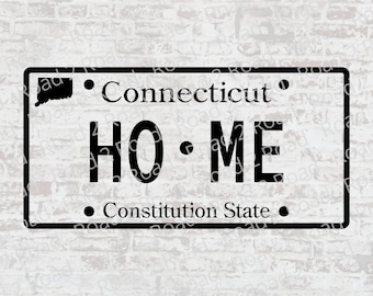 May include: Black and white image of a Connecticut license plate with the text "HOME" and "Constitution State".