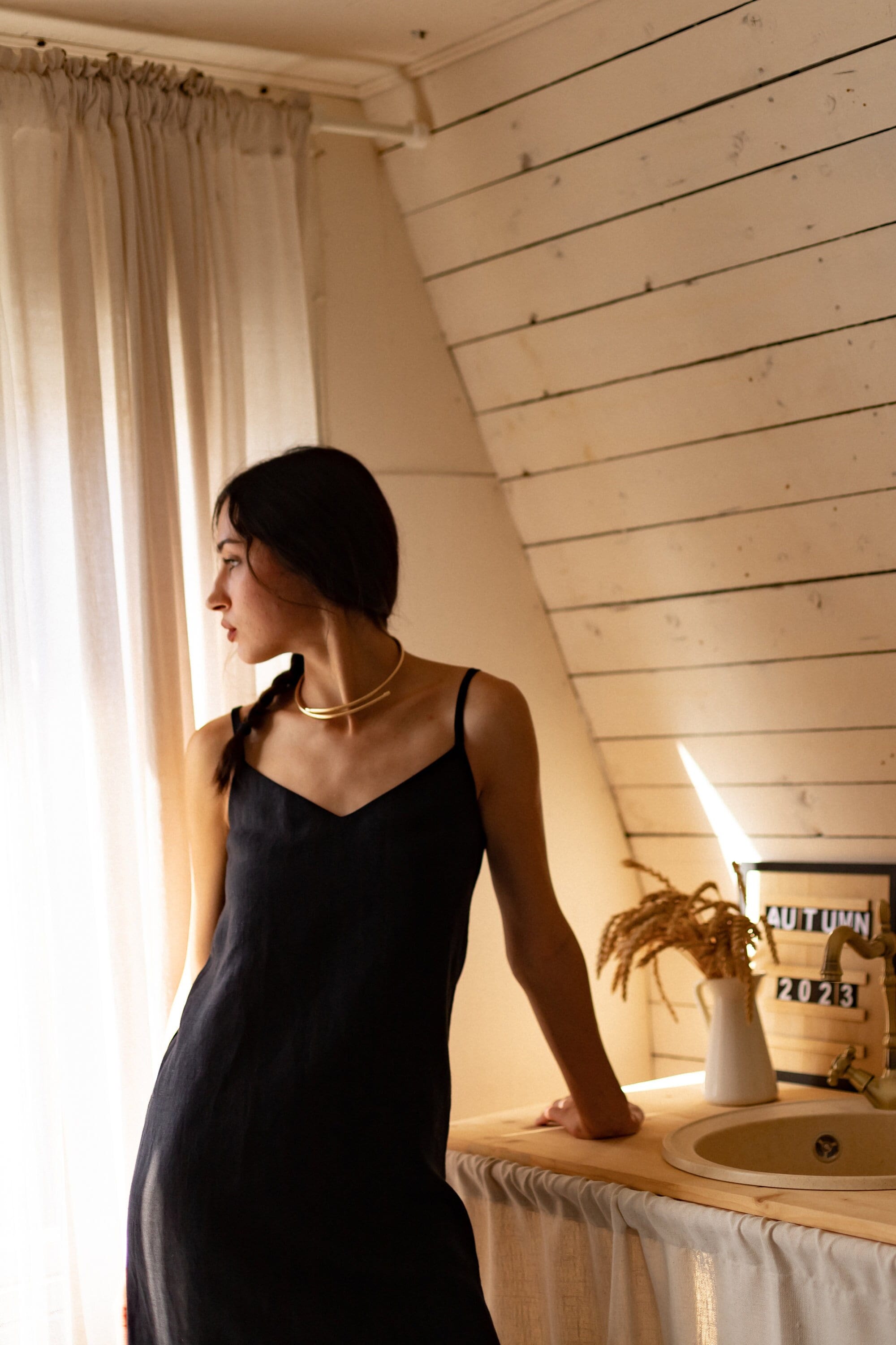 Loose black cheap slip dress