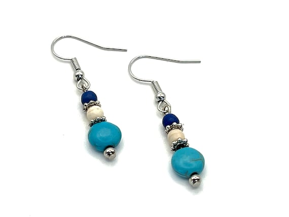Western Style Shades of Blue Beaded Earrings