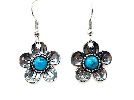 Western Style Silver Flower Earrings