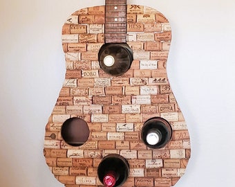 Wine Bottle wine rack, Guitar Wine Holder, Wine Corks, Custom Wood Wine Holder