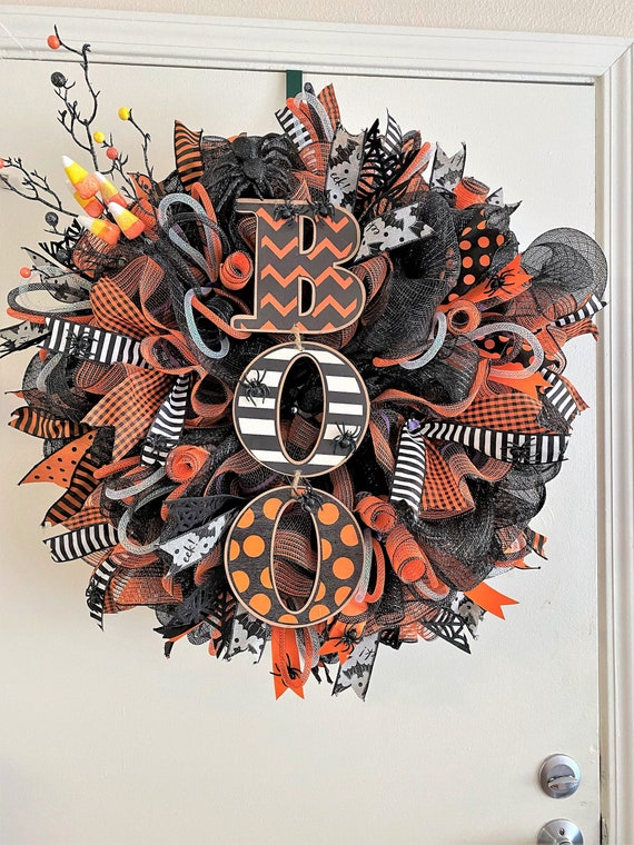 BOO Halloween Wreath, Halloween Wreath for Front Door, Halloween Wreaths