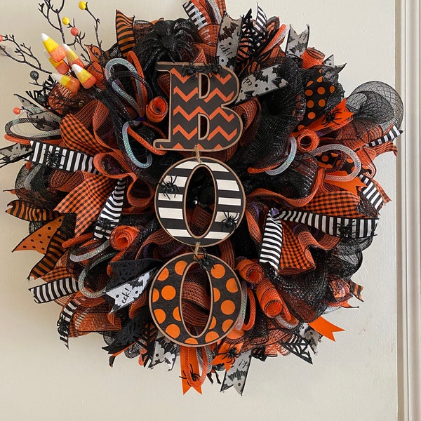 BOO Halloween Wreath, Halloween Wreath for Front Door, Halloween Wreaths and Door Decor