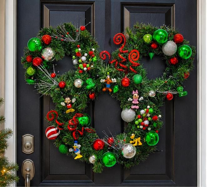 ディズニー風ミッキークリスマスリース、手作りホリデードアリース