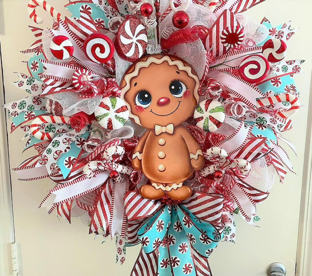 Gingerbread Boy Christmas Wreath - Whimsical Holiday Front Door Decor ...