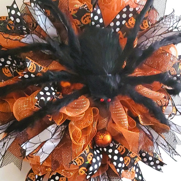 SPIDER decoraties, Halloween Spider krans, deco mesh herfst buiten open haard decoratie, griezelige herfstkrans