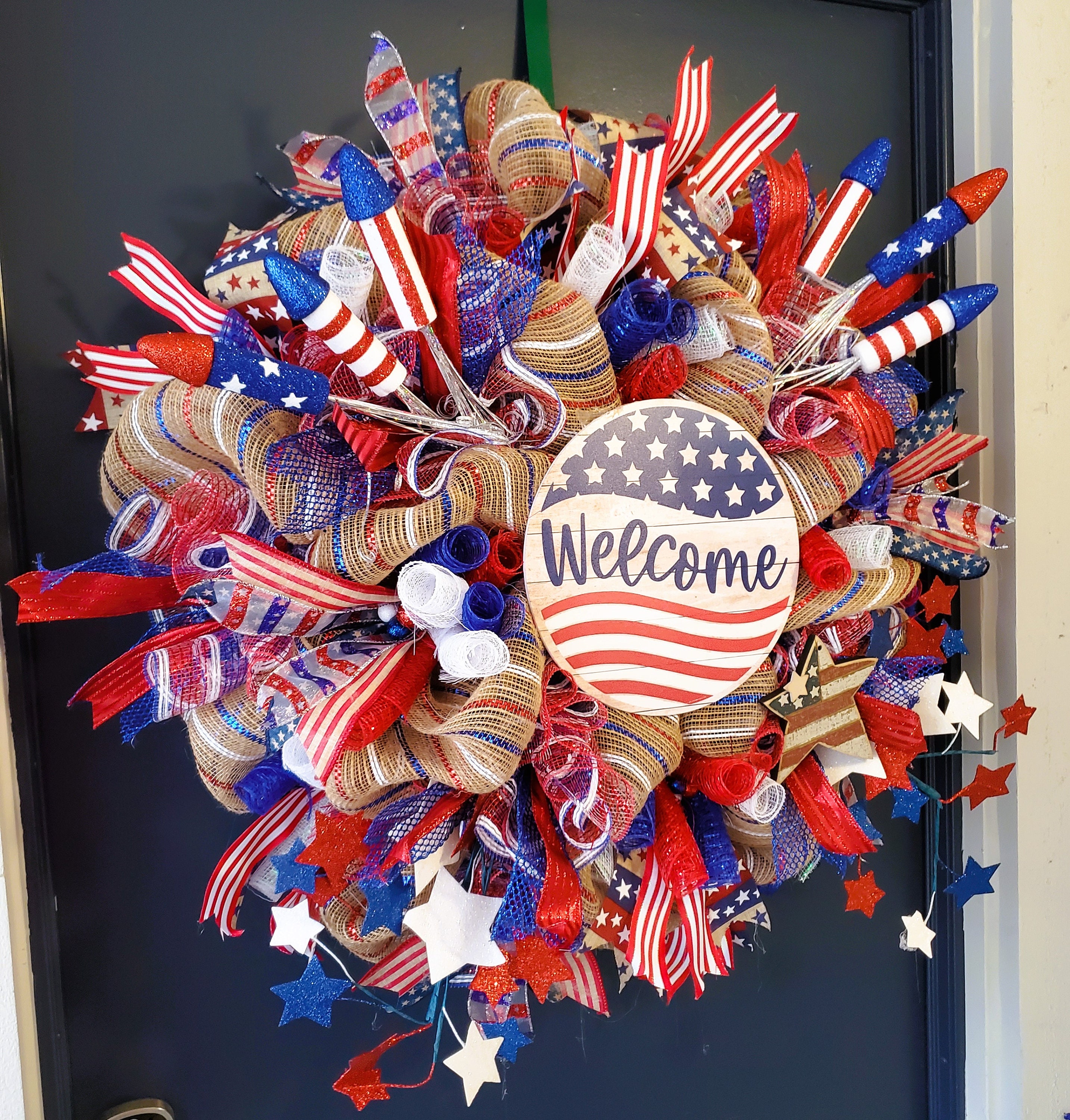 American Flag Wreath, Patriotic Door Decor, 4th of July Wreath, Red ...