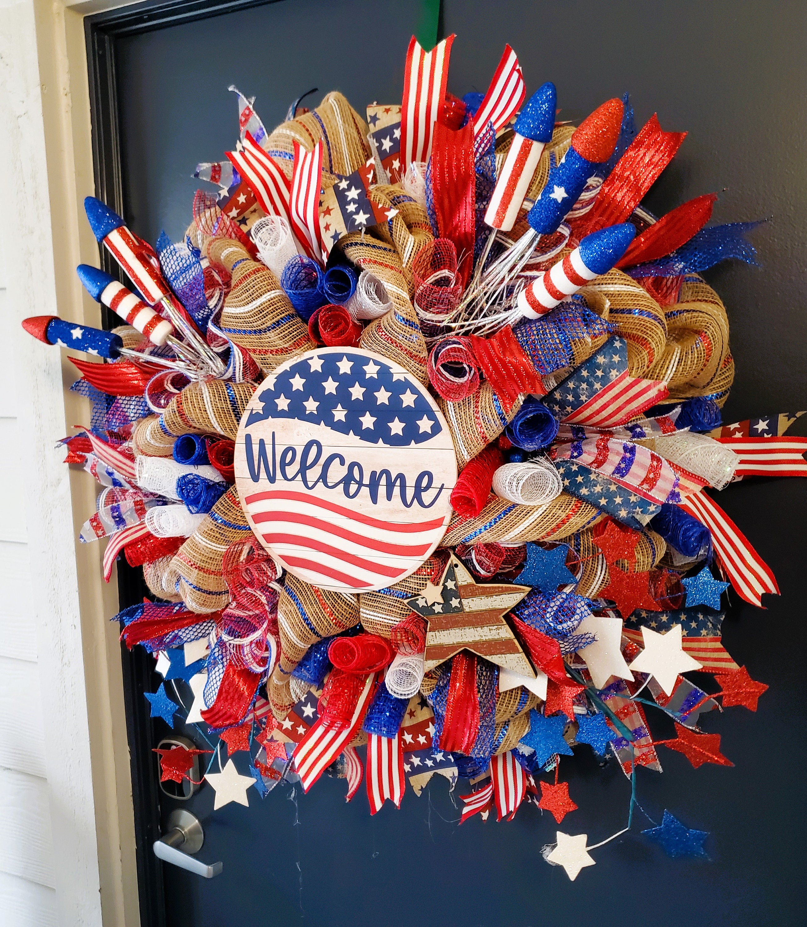 American Flag Wreath, Patriotic Door Decor, 4th of July Wreath, Red ...