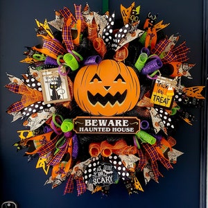 Whimsical Haunted House Halloween Wreath. Halloween Wreaths for the Front Door