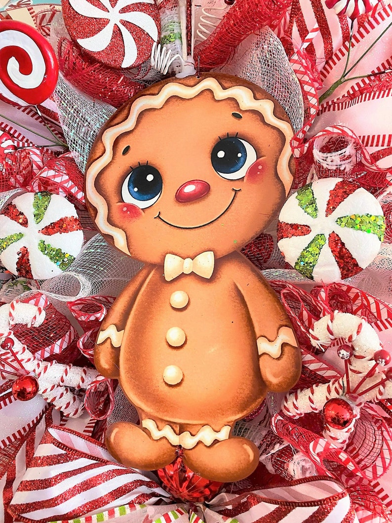 Whimsical Gingerbread Candy Cane Christmas Wreath: Festive Front Door ...