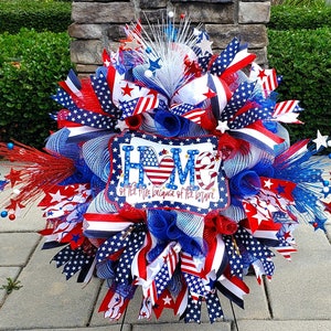 Patriotic Summer Wreath: Red, White & Blue 4th of July Door Decor for Independence Day