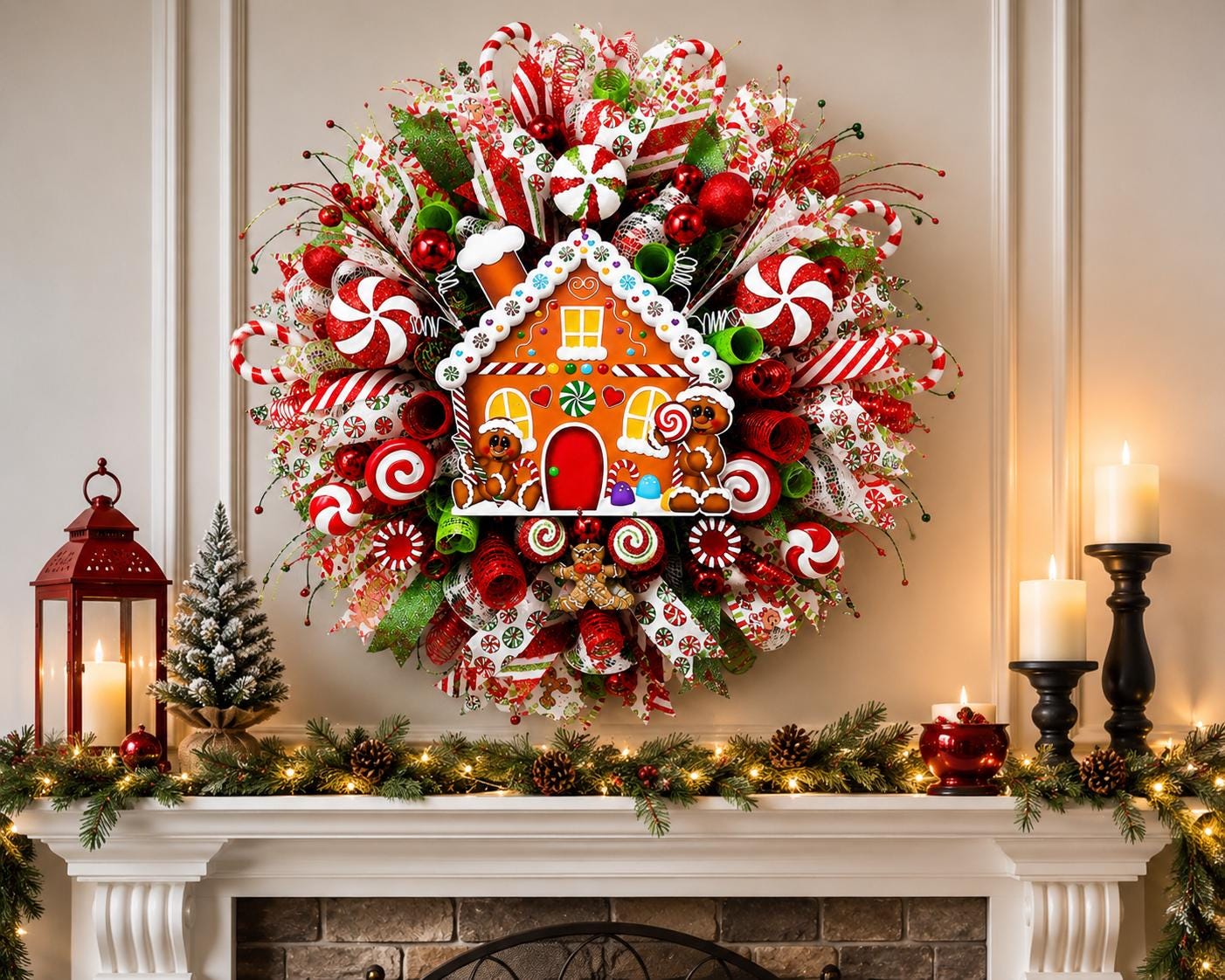 Gingerbread House Christmas Wreath, Candy Land Holiday Door Decor ...