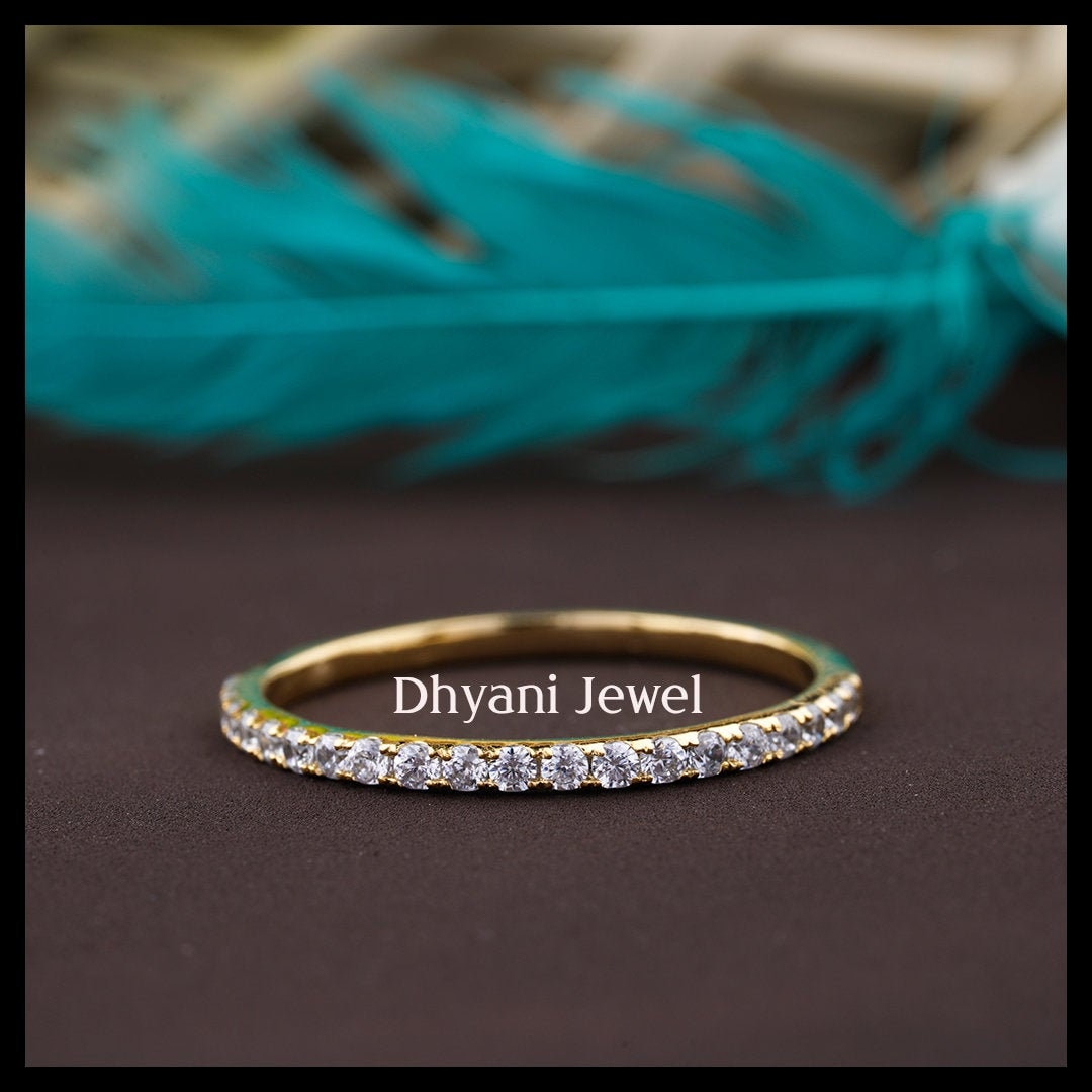 Moissanite Wedding Band Half Eternity Pave Wedding Ring Etsy