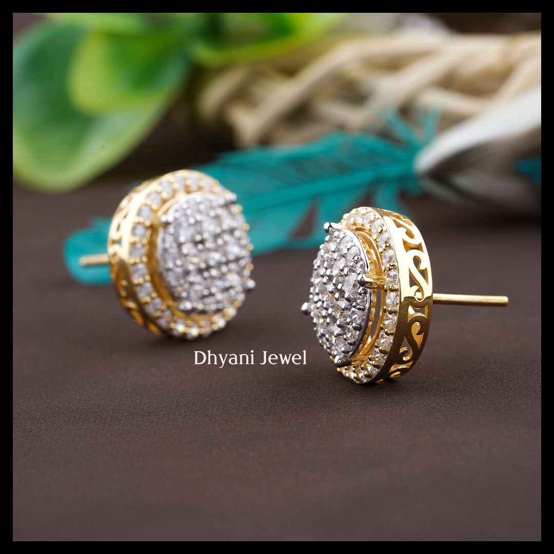 1Ct Classic Halo 14K Solid Gold Moissanite Earring Studs Etsy