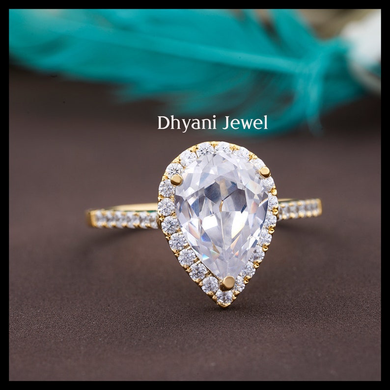 2.6CT Pear Moissanite Diamond Wedding Ring 14K Solid Yellow Engagement Ring Moissanite Engagement Ring Stack Ring Promise ring Rose gold