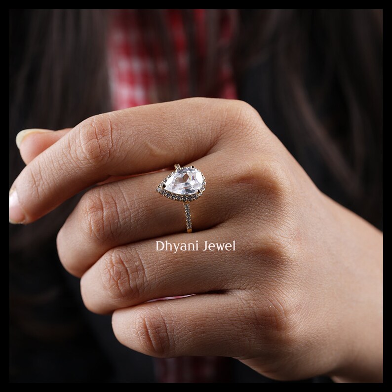 2.6CT Pear Moissanite Diamond Wedding Ring 14K Solid Yellow Engagement Ring Moissanite Engagement Ring Stack Ring Promise ring Rose gold