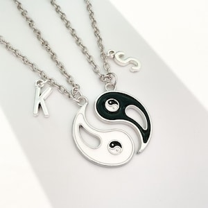 Two-Piece Yin Yang Couples Matching Necklace Set, Personalized Custom Letter, BFF Friendship Necklace, His and Her Gift, Cute Couple Jewelry