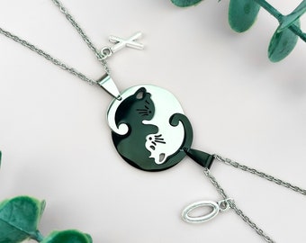Cat Yin Yang Necklace Set for 2, Personalized Custom Letter, Matching  Necklaces for Couples, Best Friendship BFF Necklace, Cute Couples Gift