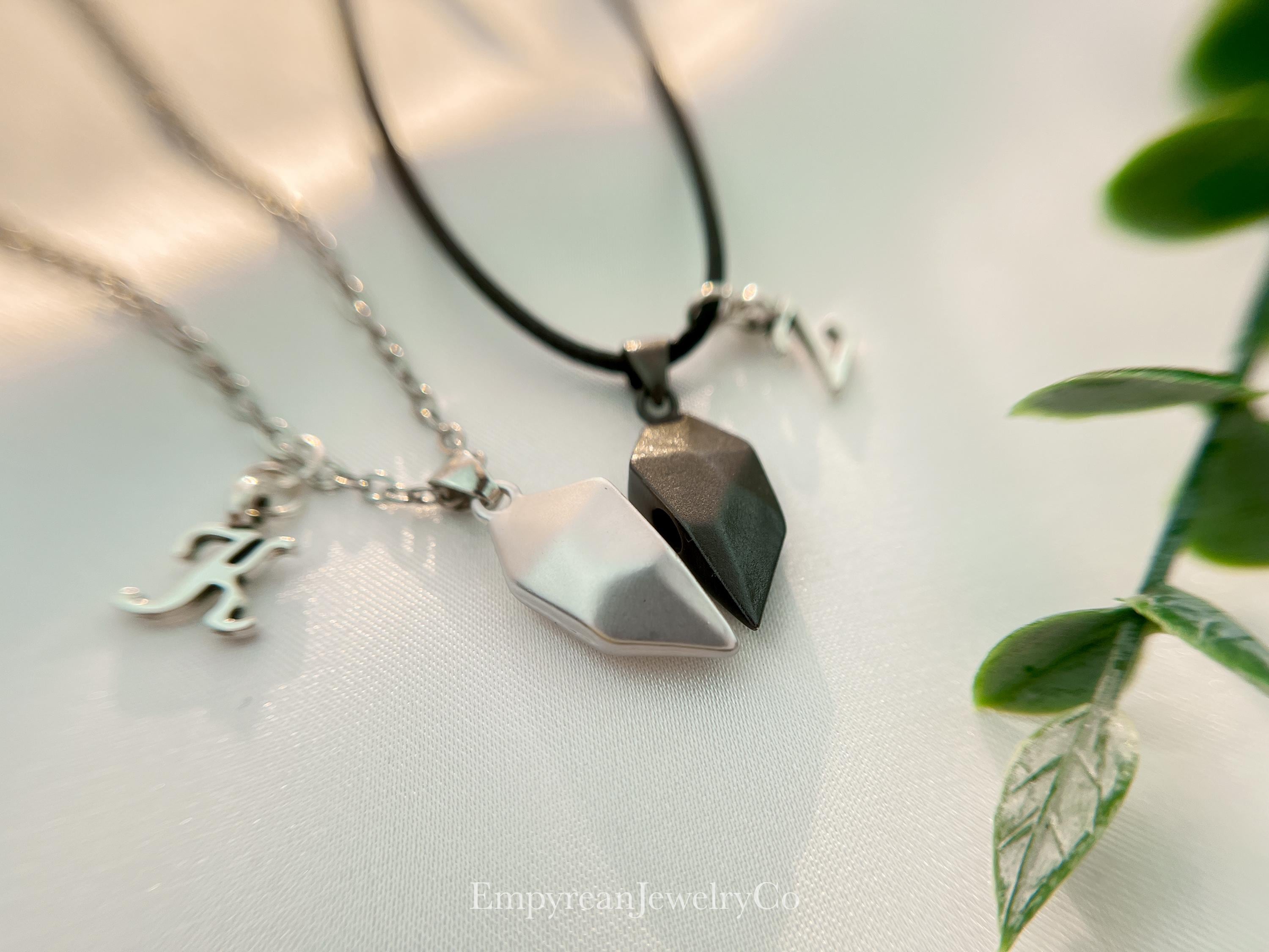 Magnetic Heart 2-piece Matching Couples Necklace Set, Personalized