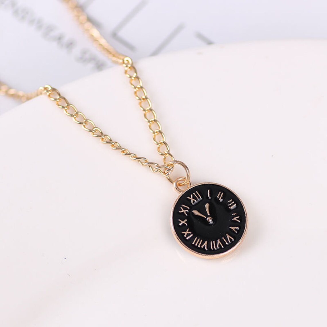 Clock Necklace 2 piece Black & White Matching Necklace for Etsy