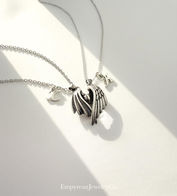 Magnetic Angel Devil Wings Matching Couples Necklace Set for Two