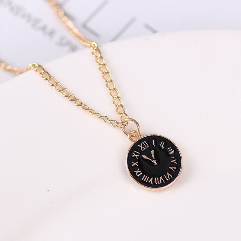 Gold Clock Necklace 2 Piece Black & White Matching Necklace Etsy