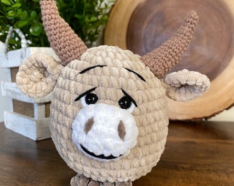 Toro de ganchillo divertido, juguete de buey Amigurumi, juguetes para niños hechos a mano, animales de granja rellenos, juguetes de felpa de punto a mano, juguetes para niños, buey de punto a mano