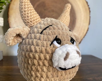 Lindo toro de ganchillo, juguete de buey Amigurumi, juguetes para niños hechos a mano, animales de granja rellenos, juguetes de felpa tejidos a mano, juguetes para niños, buey tejido a mano