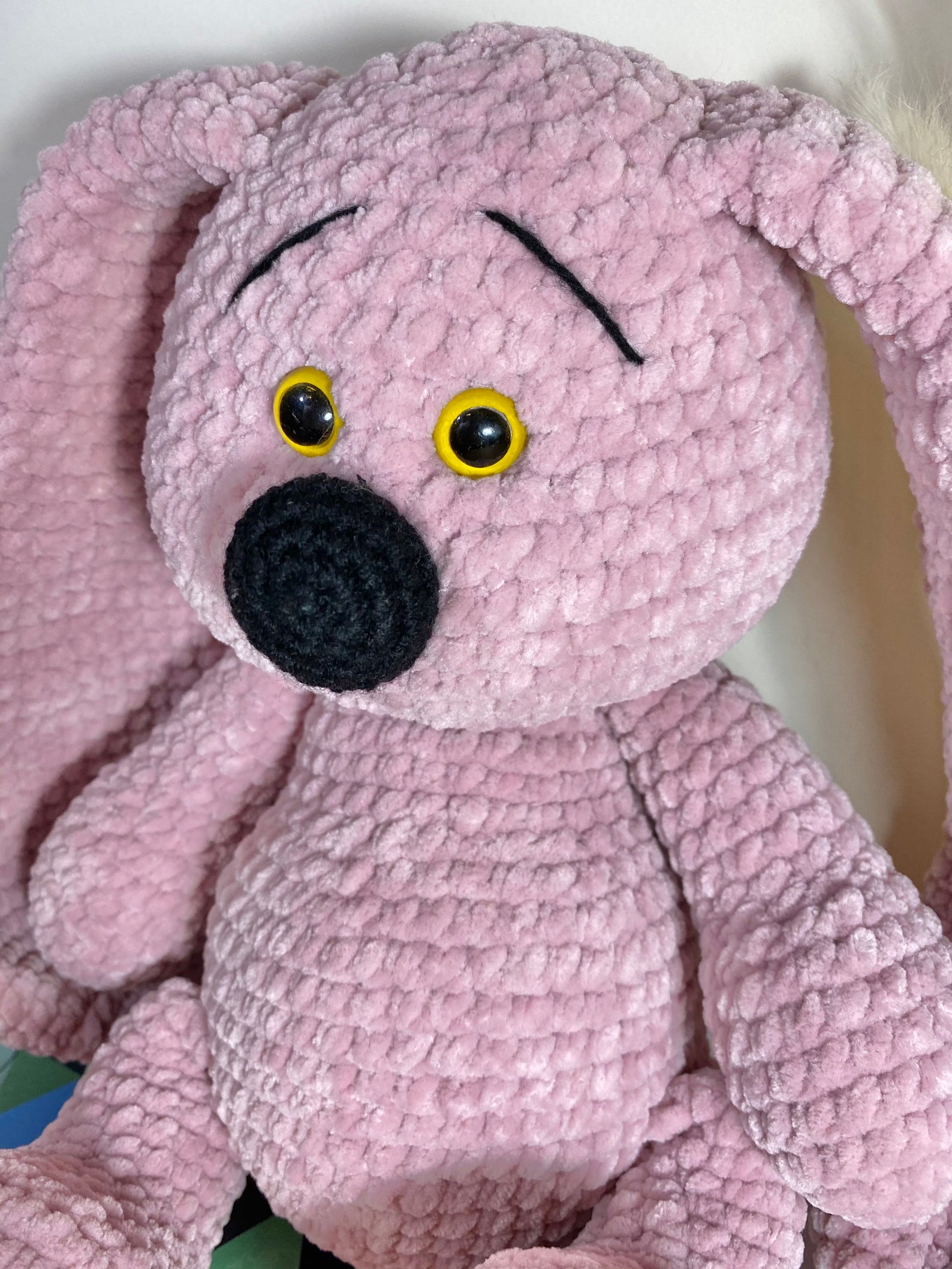 Cute Crochet Blush Pink Rabbit Crocheted Chenille Yarn Etsy