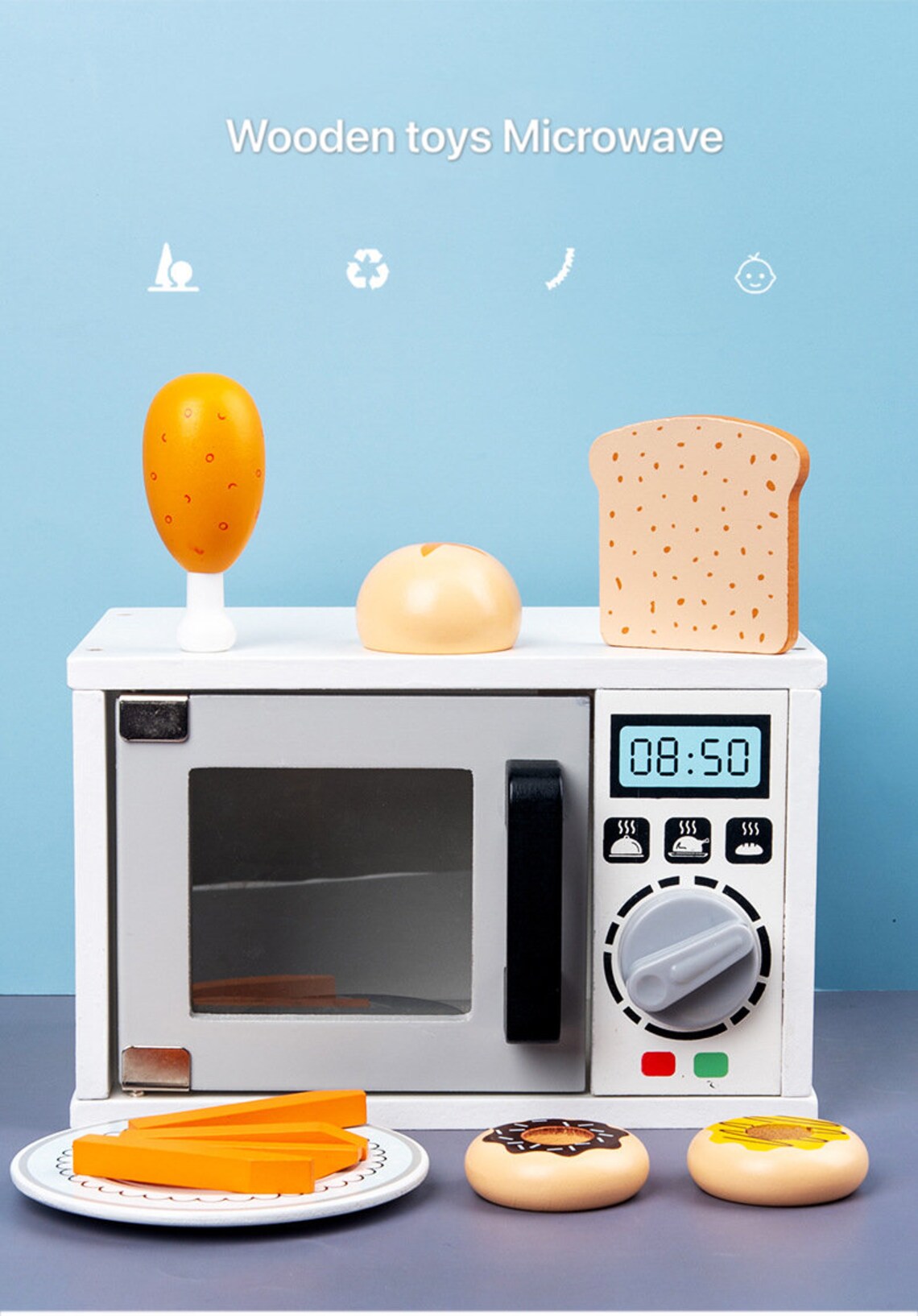 Wooden Microwave/Snacks Toy set Pretend Play wooden toy for Etsy